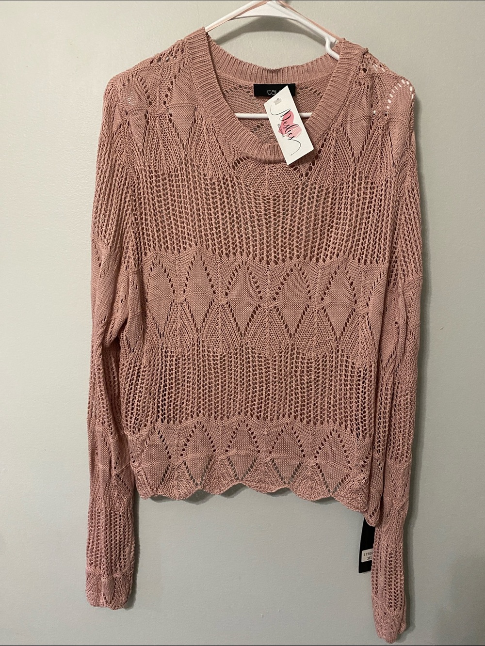 TALENT Women Open-Knit Scoop Neck Sweater in Dusty Rose Size 3XL